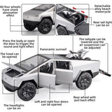 1:24 Tesla Cybertruck Pickup with Motorcycle – Diecast Alloy Toy Car with Lights & Sound