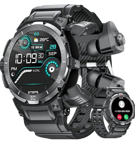 Smart Watch with Earbuds 3 in 1 Round Fitness Tracker 1.28inch Smartwatch for Men
