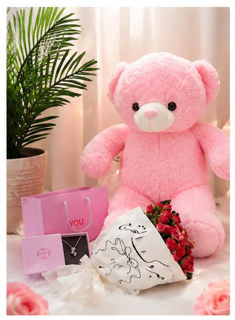 🌸 Pink Teddy Bear Gift Set | هدية الدب الوردي الفاخرة | Luxury Gift Box for Her