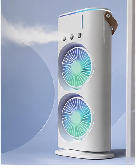 ❄️ Portable Dual Fan Air Cooler | مروحة تبريد مزدوجة محمولة مع رذاذ منعش
