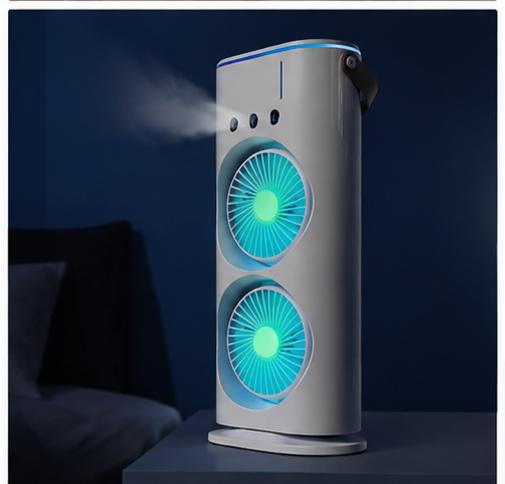 ❄️ Portable Dual Fan Air Cooler | مروحة تبريد مزدوجة محمولة مع رذاذ منعش