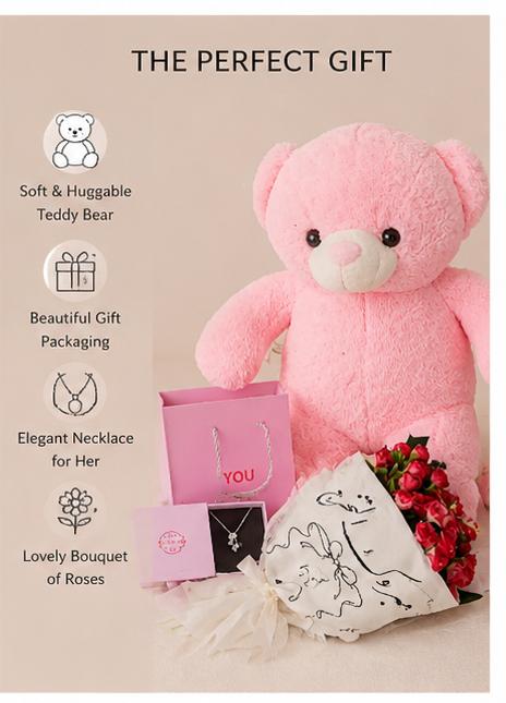 🌸 Pink Teddy Bear Gift Set | هدية الدب الوردي الفاخرة | Luxury Gift Box for Her